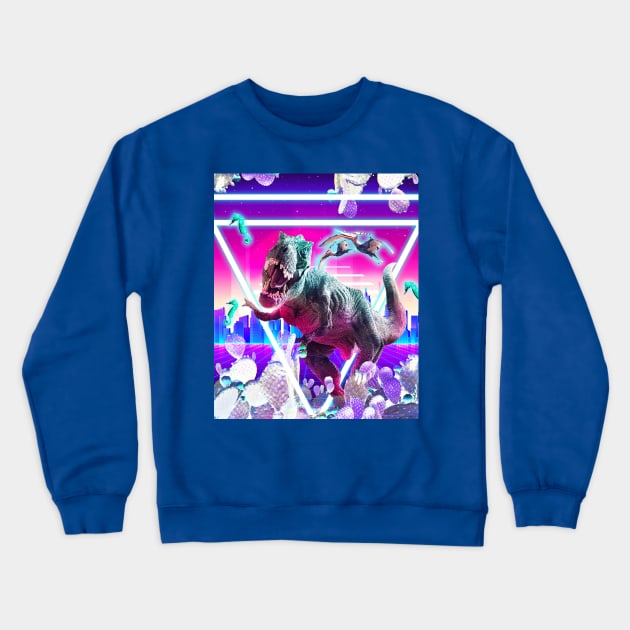 Dinosaur Rave Raving T-Rex Crewneck Sweatshirt by Random Galaxy